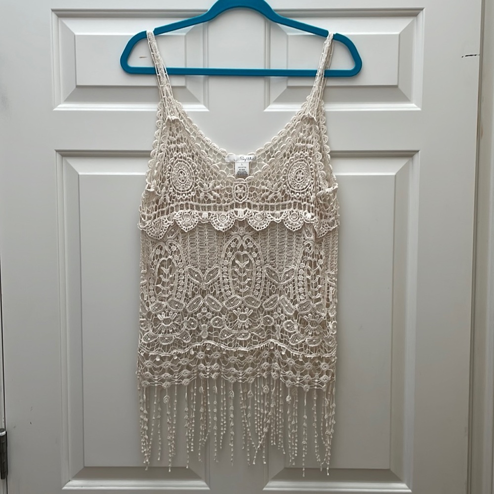 Say What? Crochet Lace Sheer Tank Top Size L